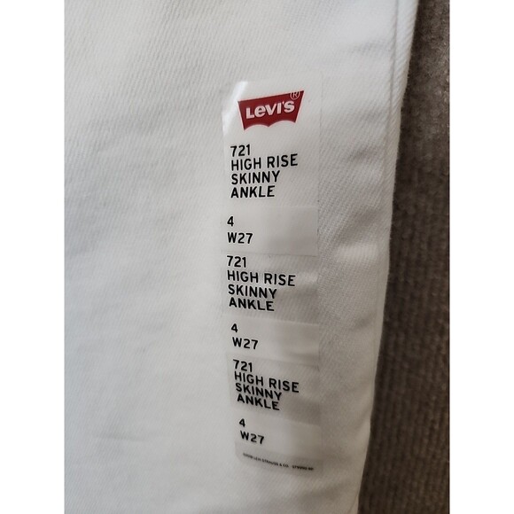 Levis 721 High Rise Skinny Ankle Jeans Womens 27 White Stretch Raw Hem NEW - Picture 5 of 13